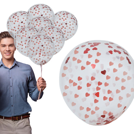 Torba 10 balonów z konfetti w kształcie serc