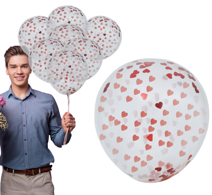 Torba 10 balonów z konfetti w kształcie serc