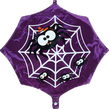 Balonik helowy na Halloween – fioletowy z motywem pajęczyny, pusty, 60 cm