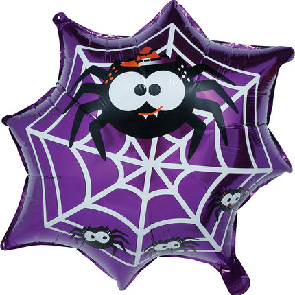 Balonik helowy na Halloween – fioletowy z motywem pajęczyny, pusty, 60 cm