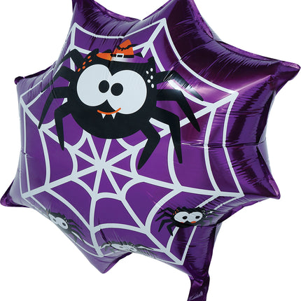Balonik helowy na Halloween – fioletowy z motywem pajęczyny, pusty, 60 cm