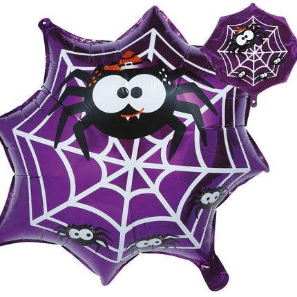 Balonik helowy na Halloween – fioletowy z motywem pajęczyny, pusty, 60 cm