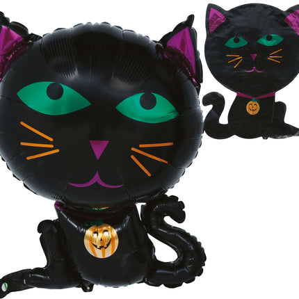 Balonik helowy z motywem kota na Halloween, pusty, 60 cm