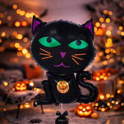 Balonik helowy z motywem kota na Halloween, pusty, 60 cm