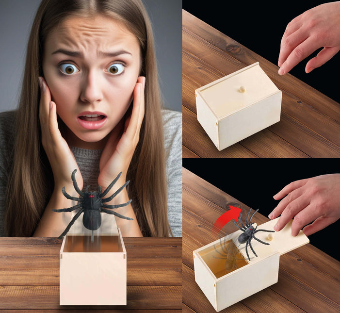Fałszywy pająk na Halloween w pudełku