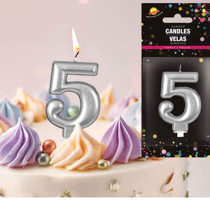 Świeca srebrna 5 lat metaliczna 8 cm