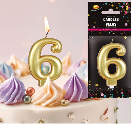 Złota świeczka 6 lat metaliczna 8 cm