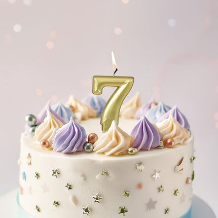 Złota świeczka 7 lat metaliczna 8 cm