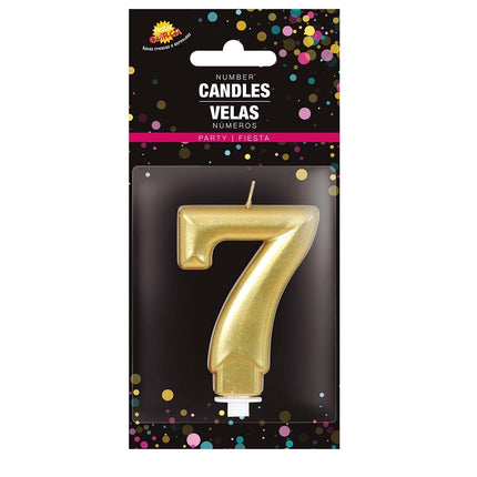 Złota świeczka 7 lat metaliczna 8 cm