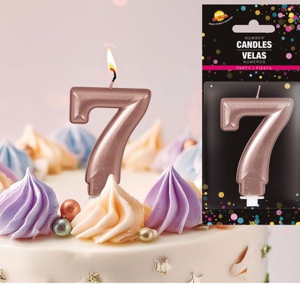 Świeca w kolorze różowego złota 7 lat 8 cm