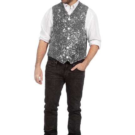 Srebrna kamizelka męska Paillettes Glitter