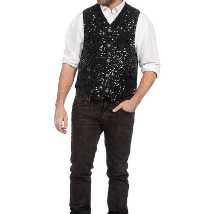 Czarna kamizelka męska Paillettes Glitter