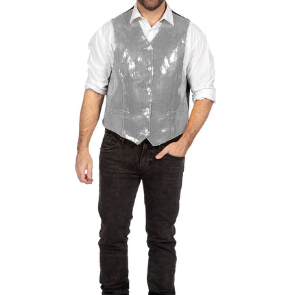 Srebrna kamizelka męska z cekinami