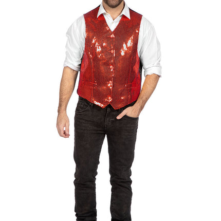Czerwona kamizelka męska z cekinami