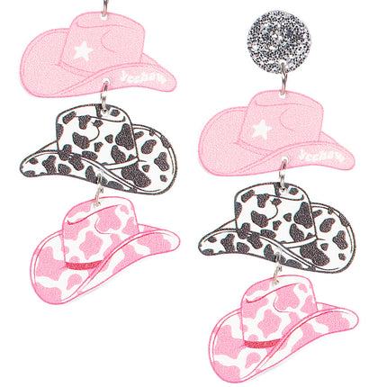 Kowbojskie kolczyki czarno-różowe