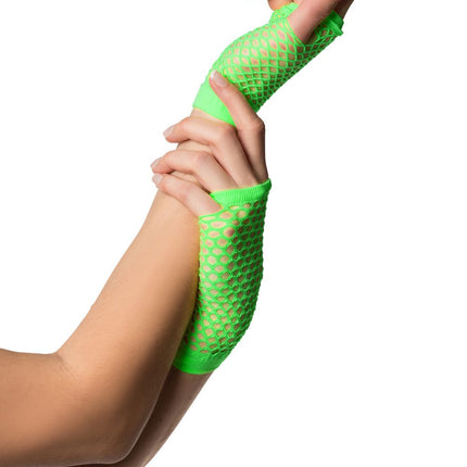 Krótkie rękawiczki bez palców Fishnet Neon Green