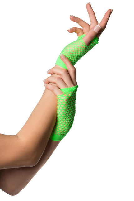 Krótkie rękawiczki bez palców Fishnet Neon Green
