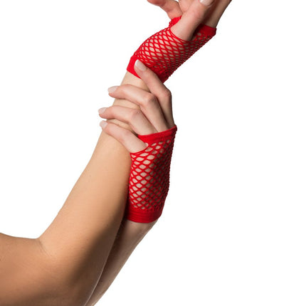 Rękawiczki bez palców krótkie Fishnet Red