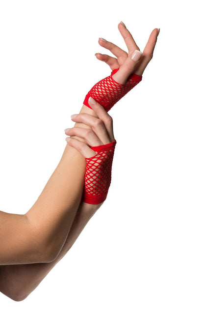 Rękawiczki bez palców krótkie Fishnet Red