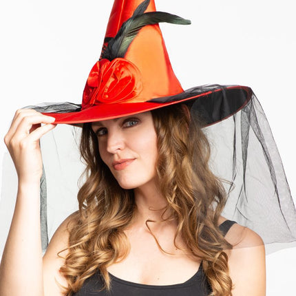 Halloweenowy kapelusz czarownicy pomarańczowy wysoki