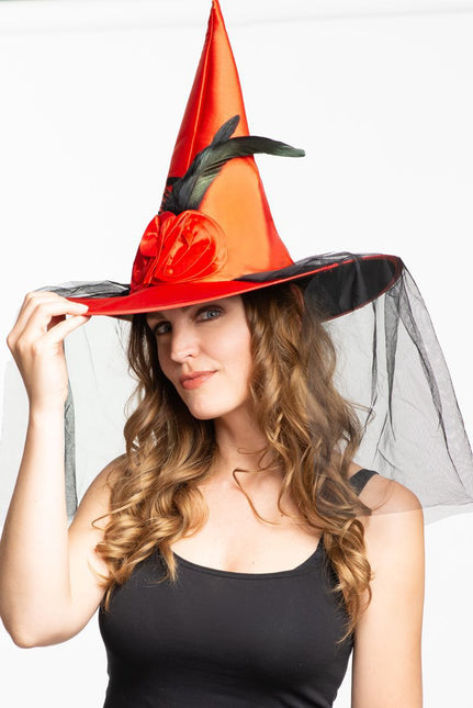 Halloweenowy kapelusz czarownicy pomarańczowy wysoki