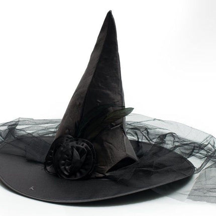 Kapelusz czarownicy na Halloween czarny kwiat