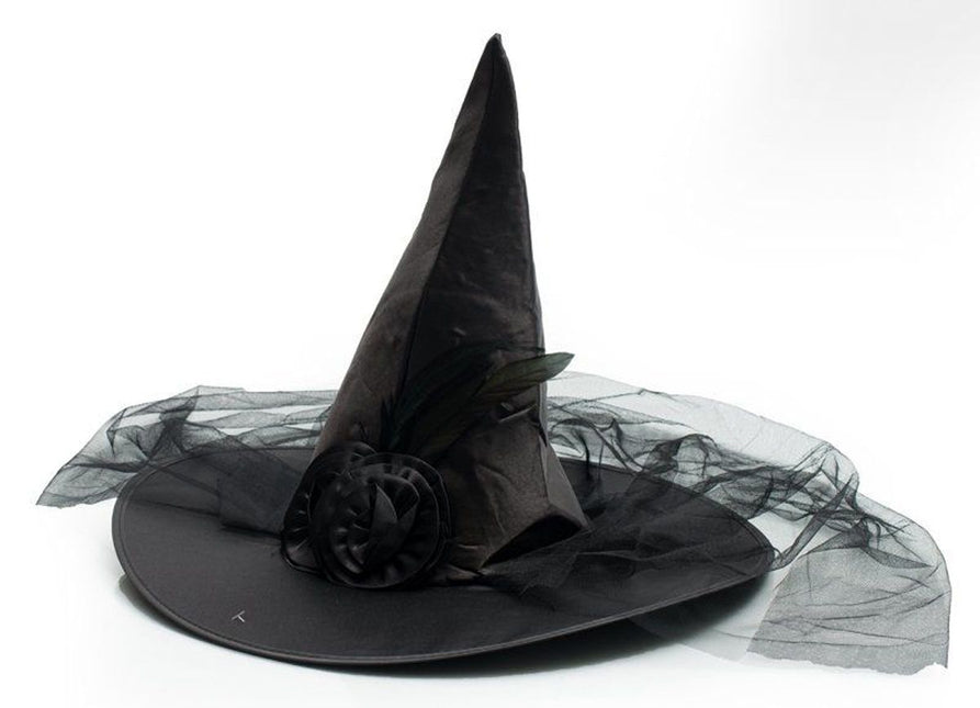 Kapelusz czarownicy na Halloween czarny kwiat