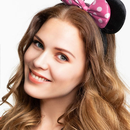 Opaska na głowę z różową kokardą