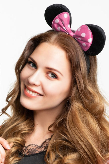 Opaska na głowę z różową kokardą