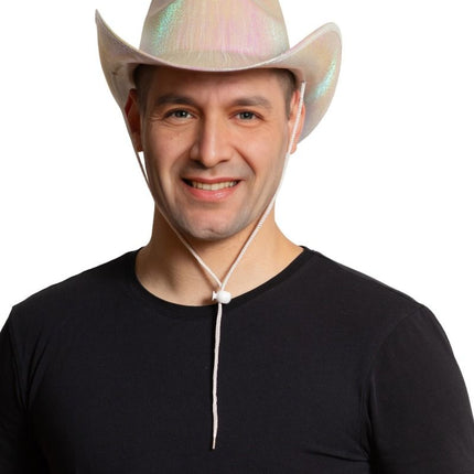 Błyszczący srebrny kapelusz kowbojski - zestaw 6 sztuk