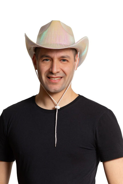 Błyszczący srebrny kapelusz kowbojski - zestaw 6 sztuk