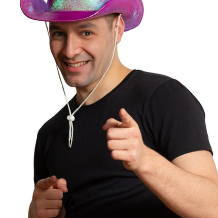 Błyszcząca czapka kowbojska w kolorze neonowego różu - opakowanie 6 sztuk