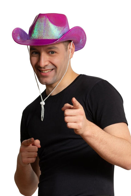 Błyszcząca czapka kowbojska w kolorze neonowego różu - opakowanie 6 sztuk