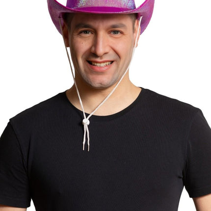 Błyszcząca czapka kowbojska w kolorze neonowego różu - opakowanie 6 sztuk