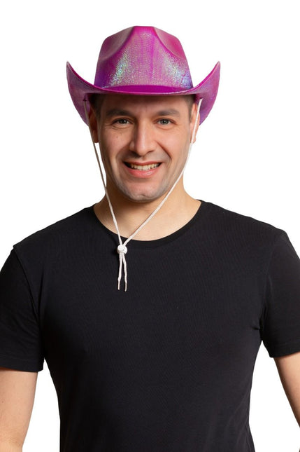 Błyszcząca czapka kowbojska w kolorze neonowego różu - opakowanie 6 sztuk