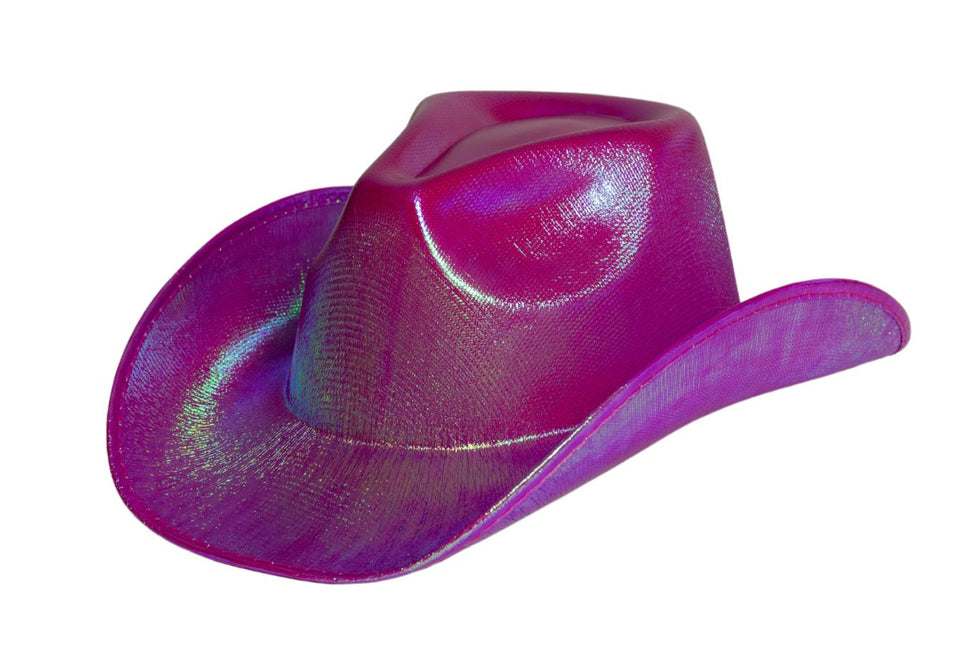 Błyszcząca czapka kowbojska w kolorze neonowego różu - opakowanie 6 sztuk