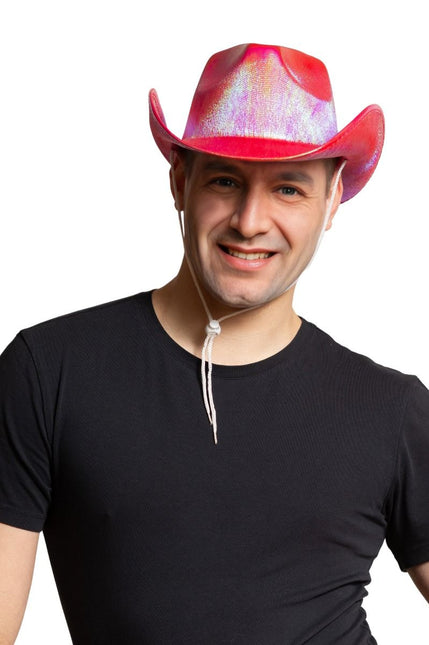 Kapelusz kowbojski błyszczący czerwony - opakowanie 6 szt