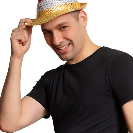 Czapka z cekinami czerwona/biała/żółta - opakowanie 6 sztuk