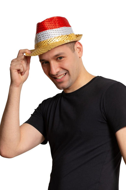 Czapka z cekinami czerwona/biała/żółta - opakowanie 6 sztuk