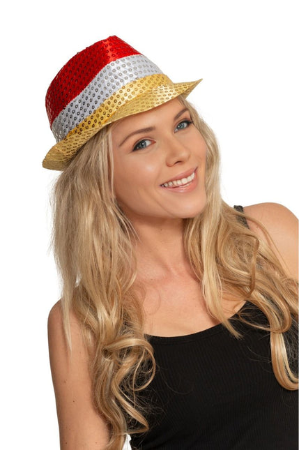 Czapka z cekinami czerwona/biała/żółta - opakowanie 6 sztuk