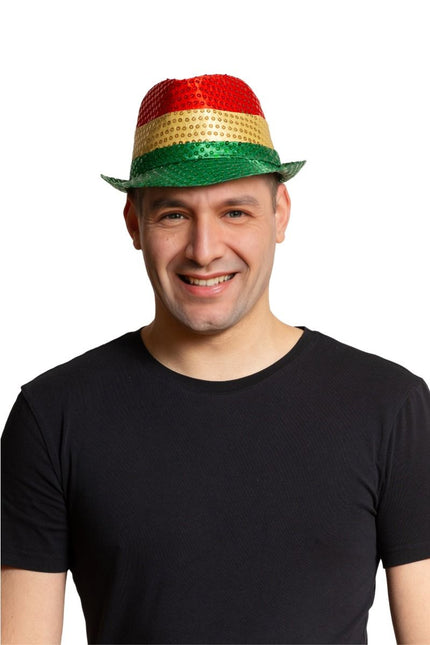 Czapka z cekinami czerwona/żółta/zielona - opakowanie 6 sztuk