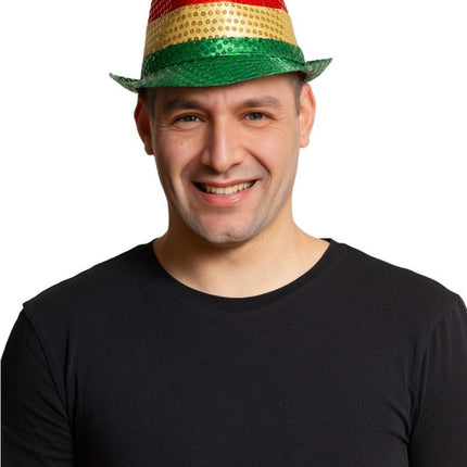 Czapka z cekinami czerwona/żółta/zielona ze światłem i bateriami