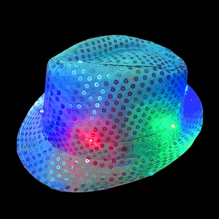 Turkusowy kapelusz z cekinami ze światłem i bateriami - zestaw 6 sztuk