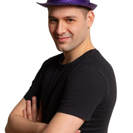 Fioletowy kapelusz z cekinami ze światłem i bateriami - zestaw 6 sztuk