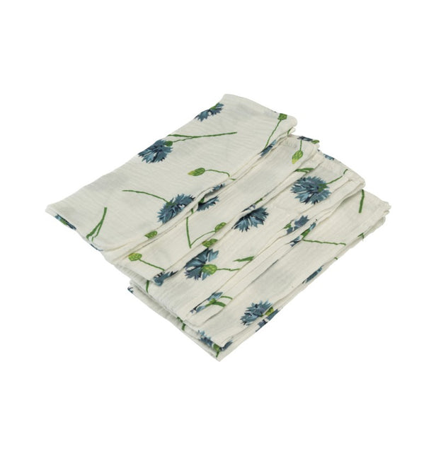 Serwetki w kwiaty Zielony Niebieski Bawełna 40cm 4szt