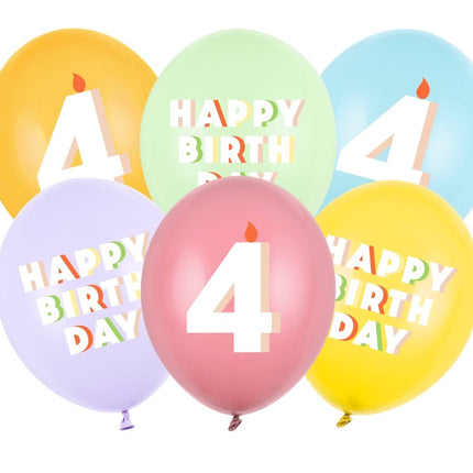 4 Jaar Ballonnen 30cm 6st van Partydeco koop je bij Partywinkel