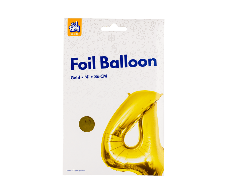 4 Jaar Cijfer Ballon Goud Leeg 86cm - Partywinkel - 8716764236884