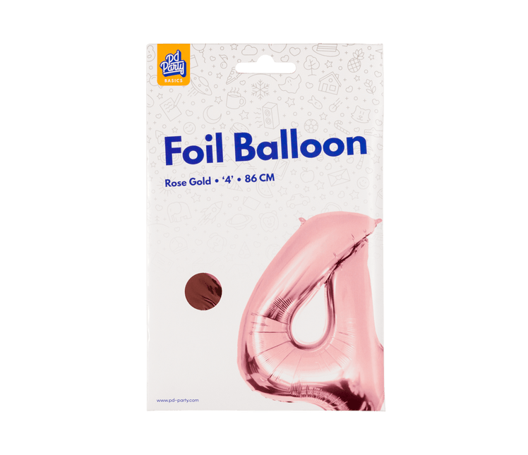4 Jaar Cijfer Ballon Rose Goud Leeg 86cm - Partywinkel - 8716764237577