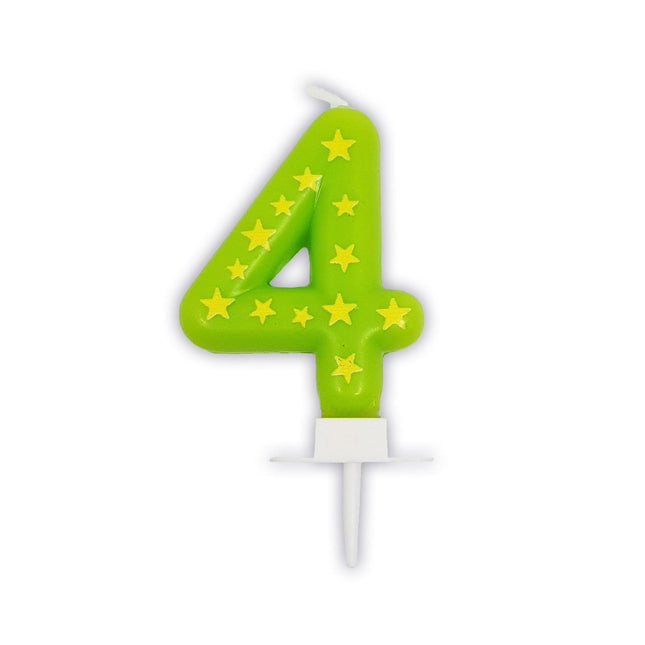 4 Jaar Kaars Groen Met Sterren van Procos koop je bij Partywinkel