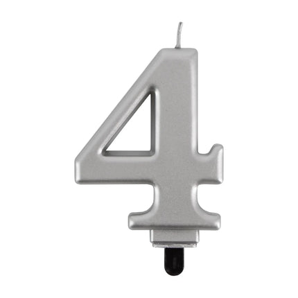 4 Jaar Kaars Zilver Metellic 7cm van VDV Benefit koop je bij Partywinkel